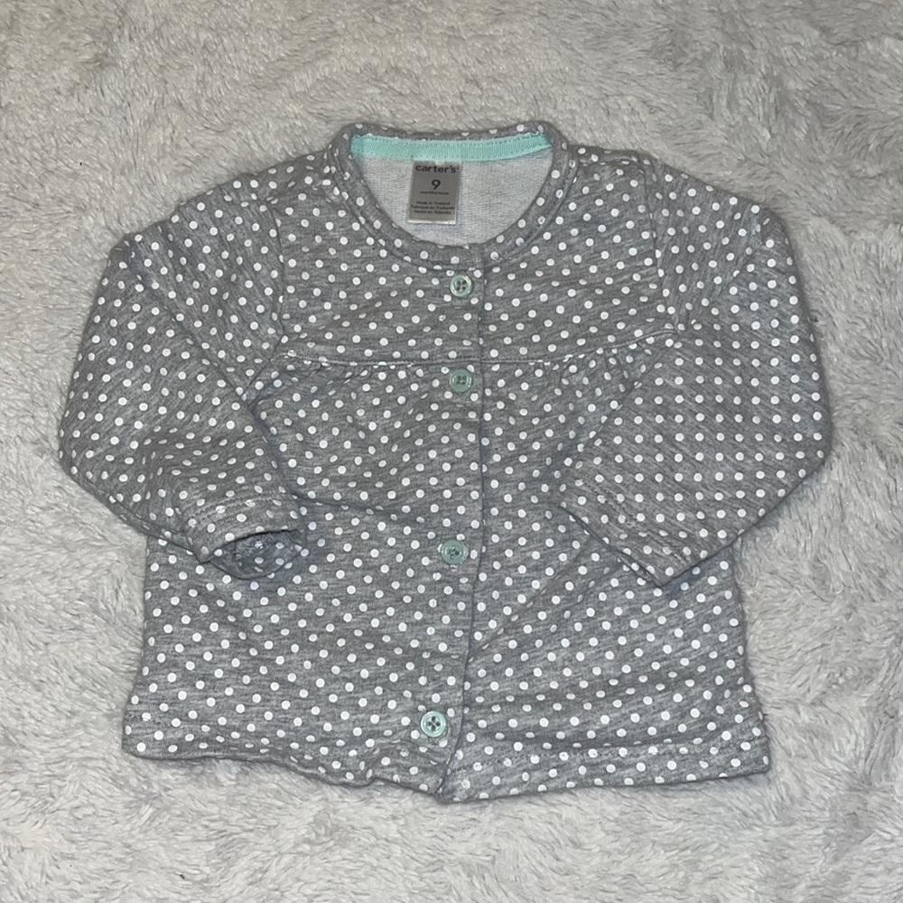 (3 for $10) carters 9 month gray polkadot button up top baby girl clothes